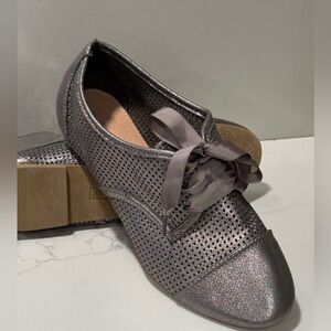 Repot Metallic Gray Flats With Ribbon Laces